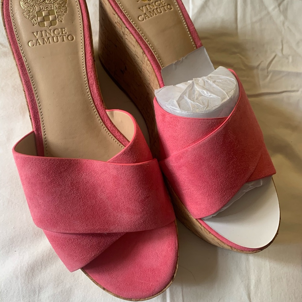 Vince Camuto pink suede high wedge